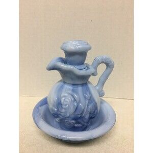 Vintage May 1978 Avon Victoriana Bubble Bath Pitcher and Bowl Set Blue Marbled